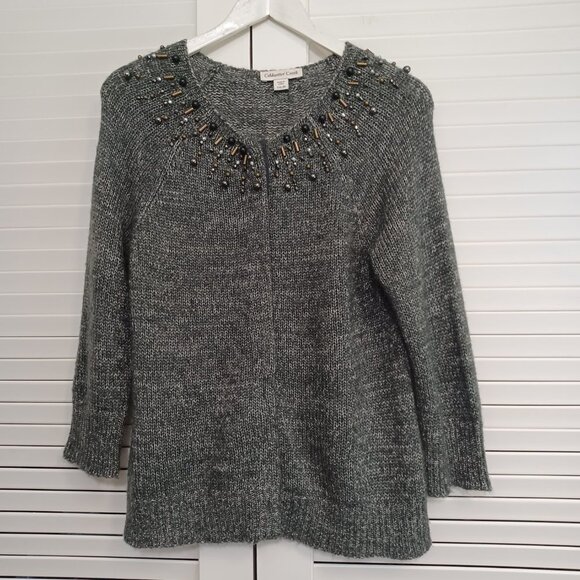 Coldwater Creek Beaded Jewel Neck Cardigan Sweater - Picture 2 of 11